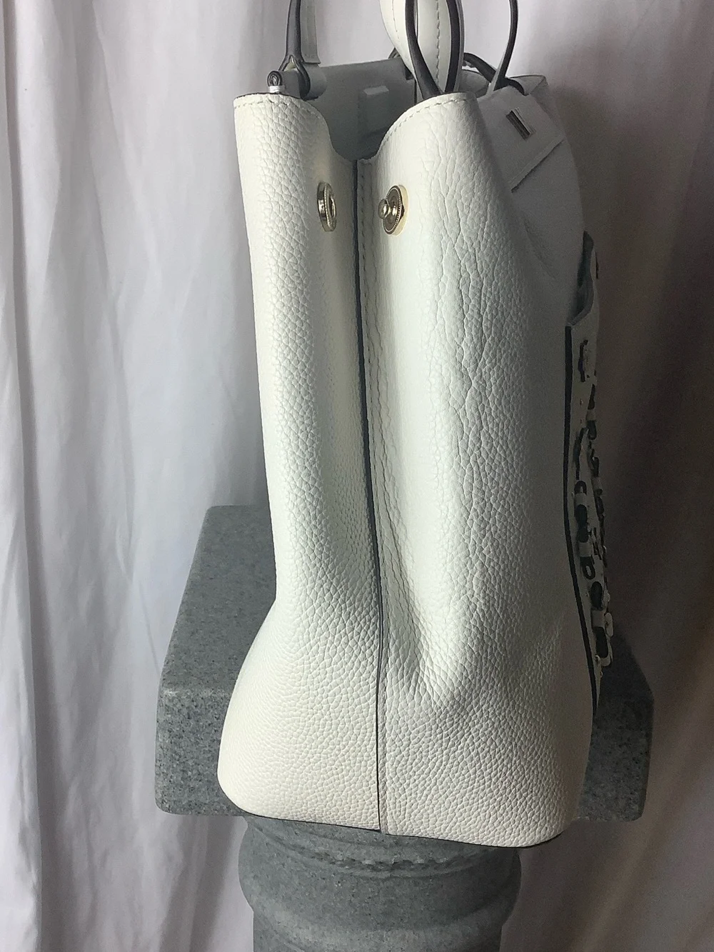 Michael Kors White Floral Cutout Leather Tote with Gold Logo